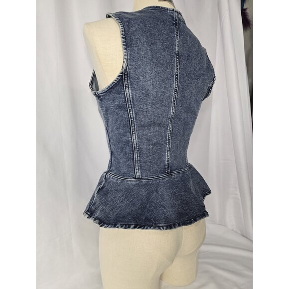GUESS Women's Devika Denim Peplum Top Size Medium - Picture 4 of 12